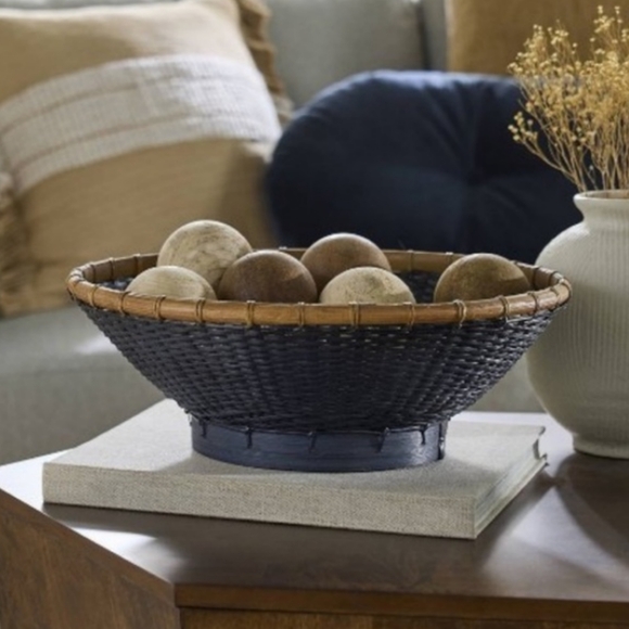 Threshold NWT Large Round Bamboo Decorative Woven Bowl in Slate Black - Picture 2 of 6